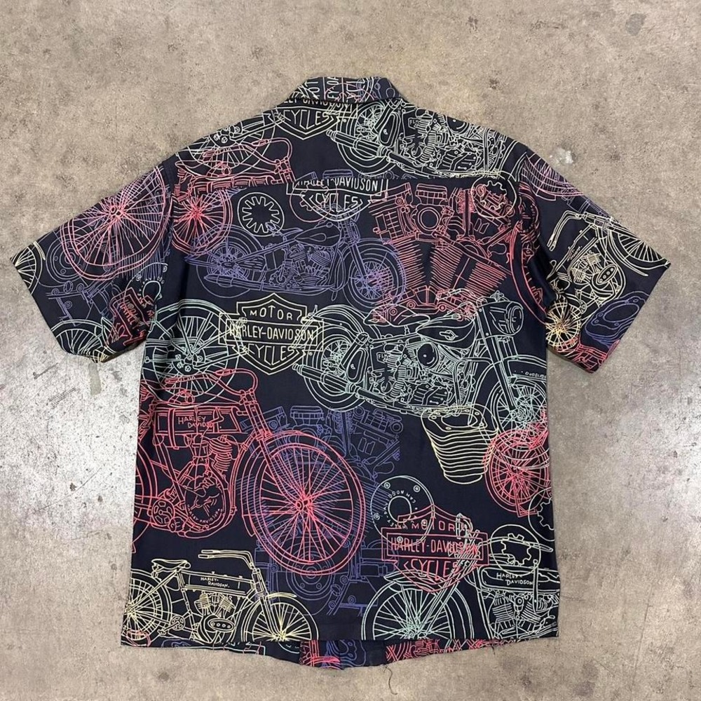 Men's Harley Davidson 100% Silk Button Down Shirt AOP Size Medium - Picture 3 of 4